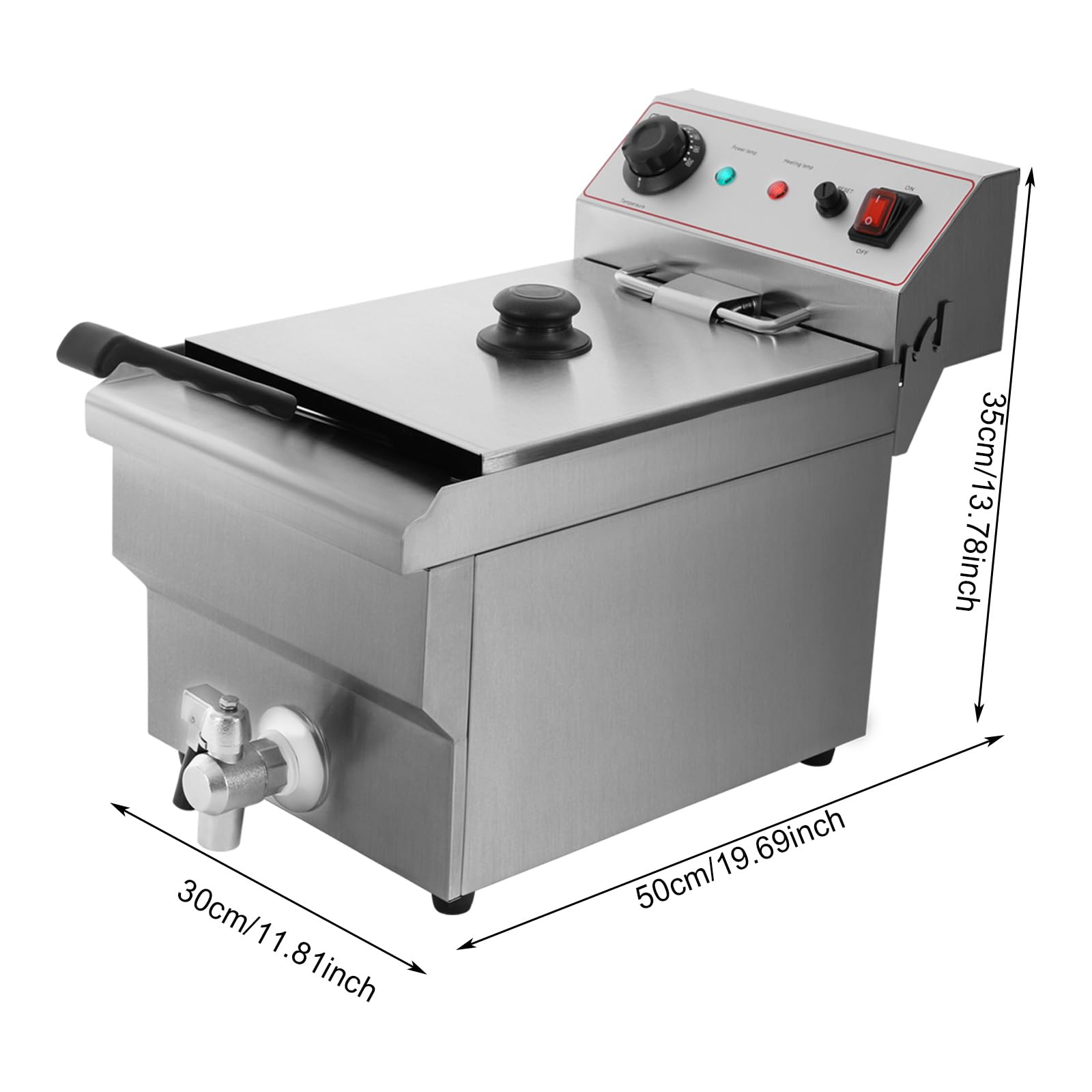 Freidora eléctrica comercial de acero inoxidable de 3000 W con cesta, 10 l, freidora de cocina grande con grifos, rango de temperatura: 60-200 °C