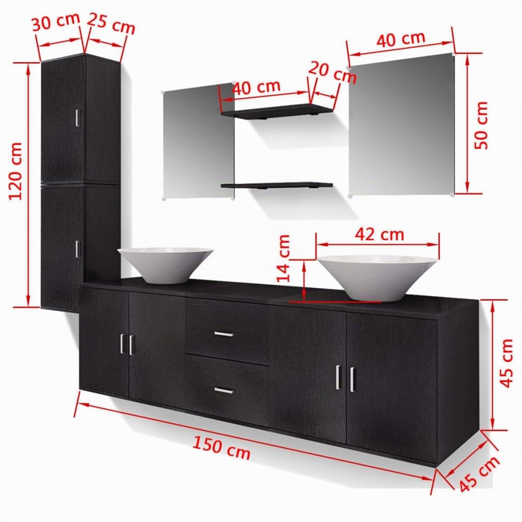 vidaXL Ensemble 9 pcs de mobilier Meuble de Salle de Bain et lavabo Vasque Noir