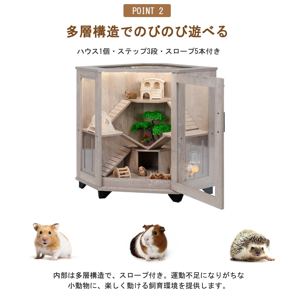 木製ケージ アクリルドア 小動物用 チンチラ ハリネズミ モルモット　新品 Amazon | unipaws コーナー設置型 小動物ケージ チンチラ ハリネズミ