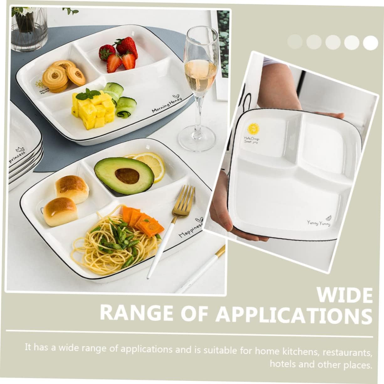 Unomor Large Serving Platter Style 3 Grid Ceramic Plate for Balanced Breakfast