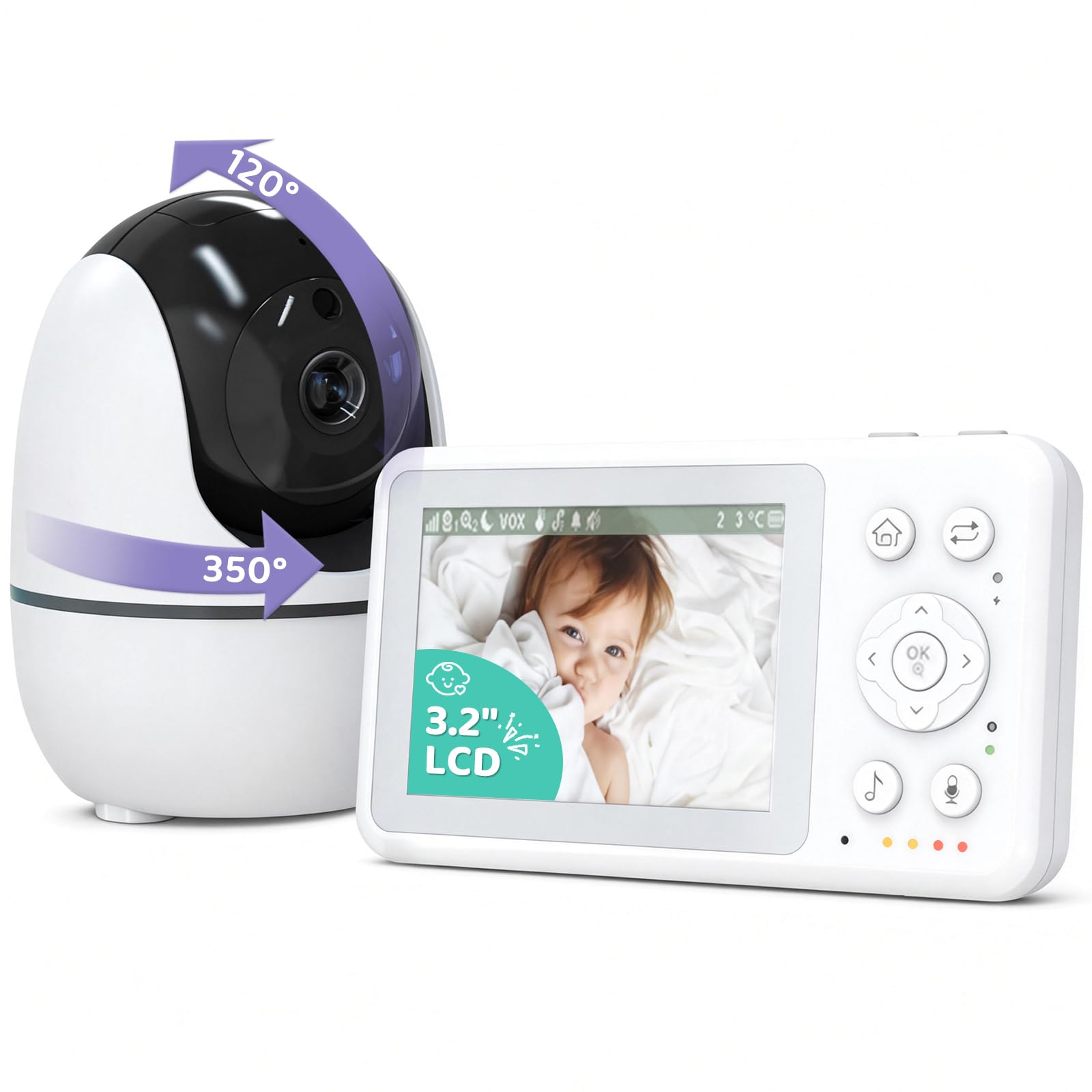 Zeerkeer Camara Vigilancia Bebe sin WiFi, 3.2” Vigilabebés con Cámara, Monitor para Bebé con Visión Nocturna Infrarroja, Audio Bidireccional, VOX Detección de Llanto, Monitoreo de Temperatura