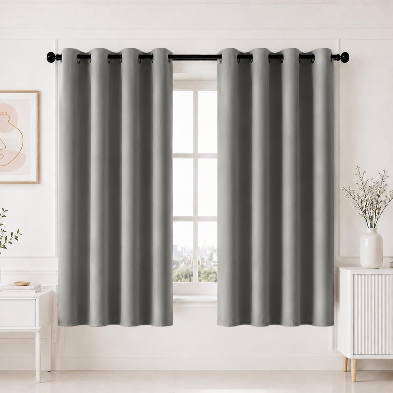 HOMEMONDE 100% True Blackout Curtains - 6 Feet Room Darkening Curtain for Window - Noise Reduced and Thermal Insulation Curtains, Set of 6, (Grey - 72 Inches)
