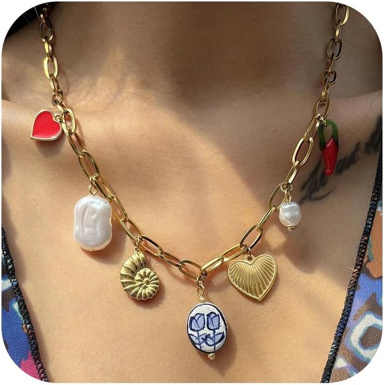 Shell Charm Necklace for Women Starfish Seashell Necklace Vacation Jewelry for Women Boho Beachy Stuff Summer Jewelry Gifts