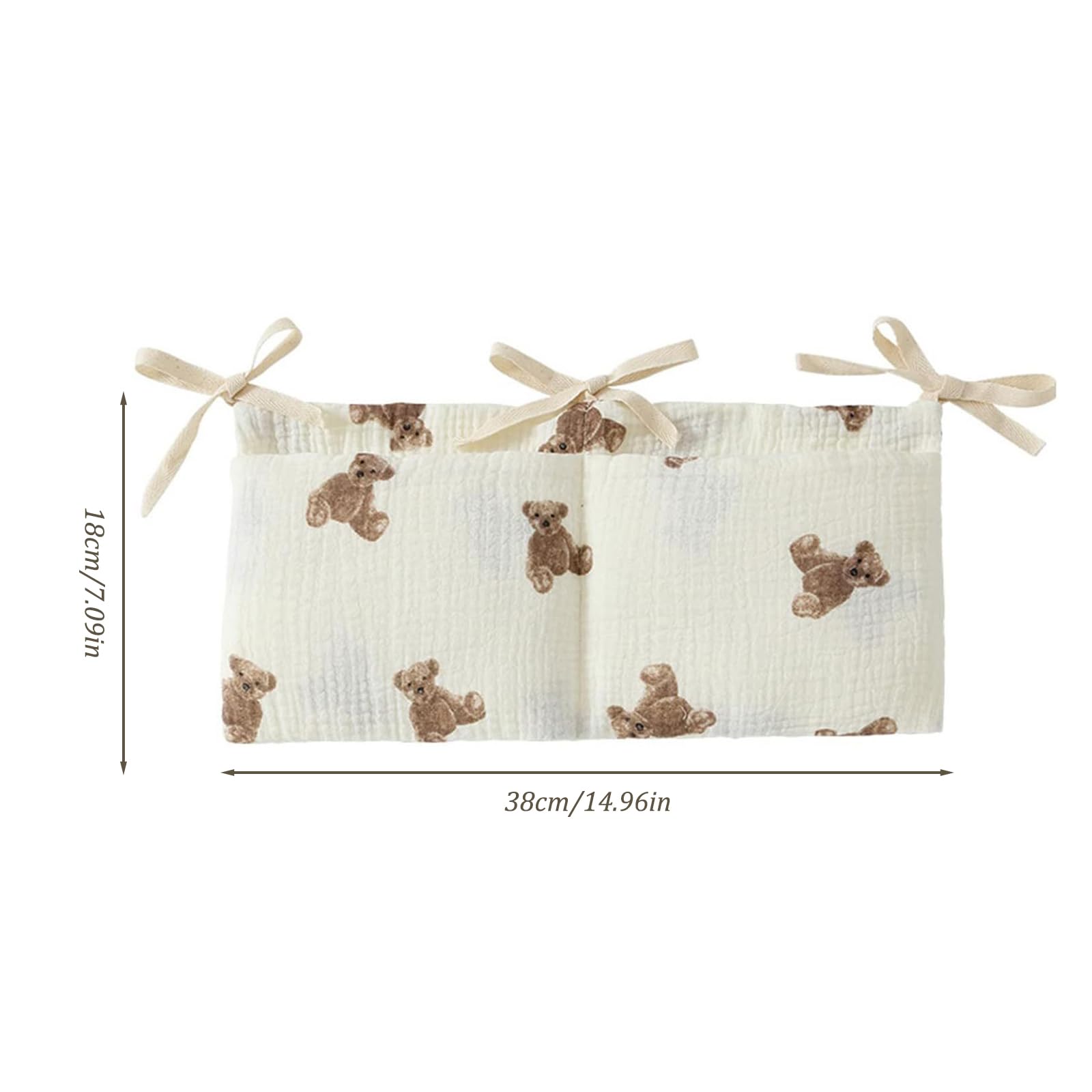 Wisebom Crib Storage Pocket Hanging Bed Organiser, 2Pcs 100% Cotton Baby Storage Organiser Nappy Organizer Bag - Image 2