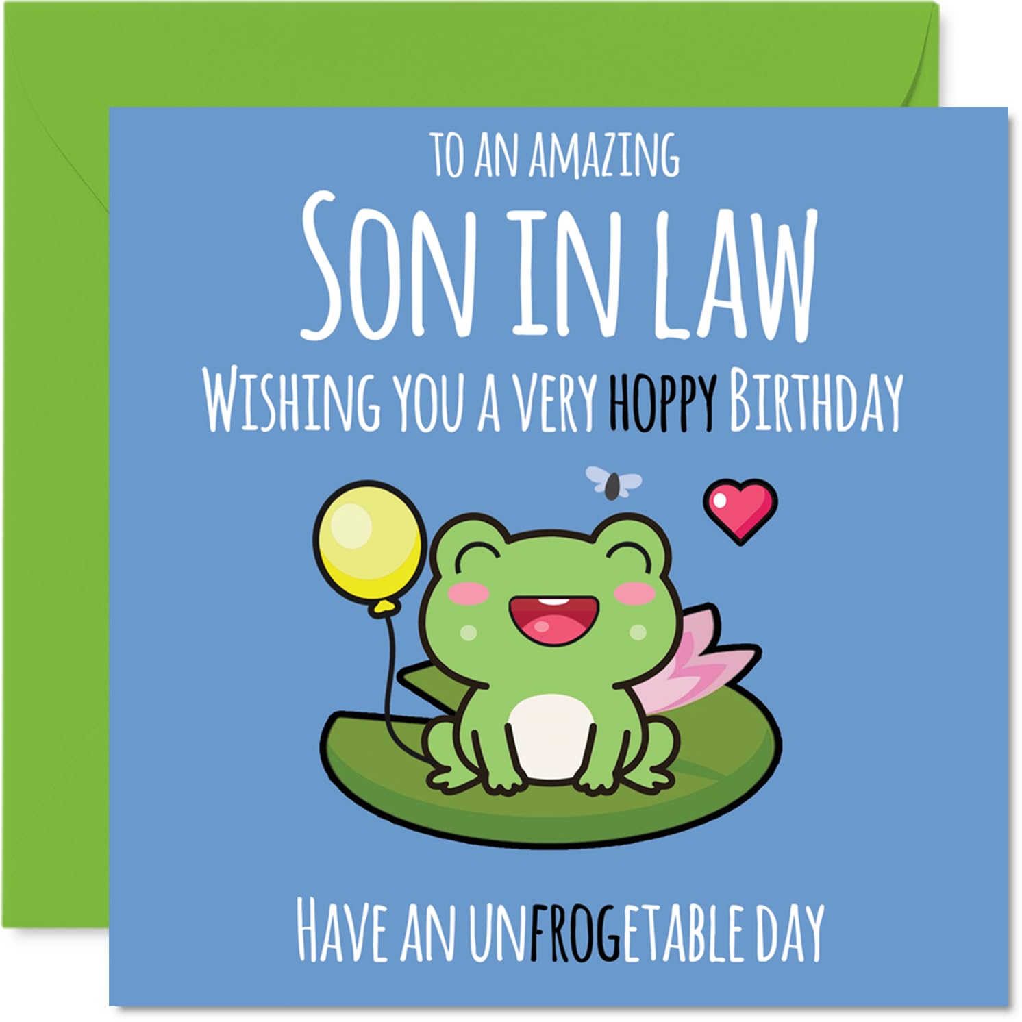 Son in Law Birthday Card - Cute Frog - Happy Birthday Card for Son in Law from Mother Mum Father Dad, 145mm Bday Greeting Cards