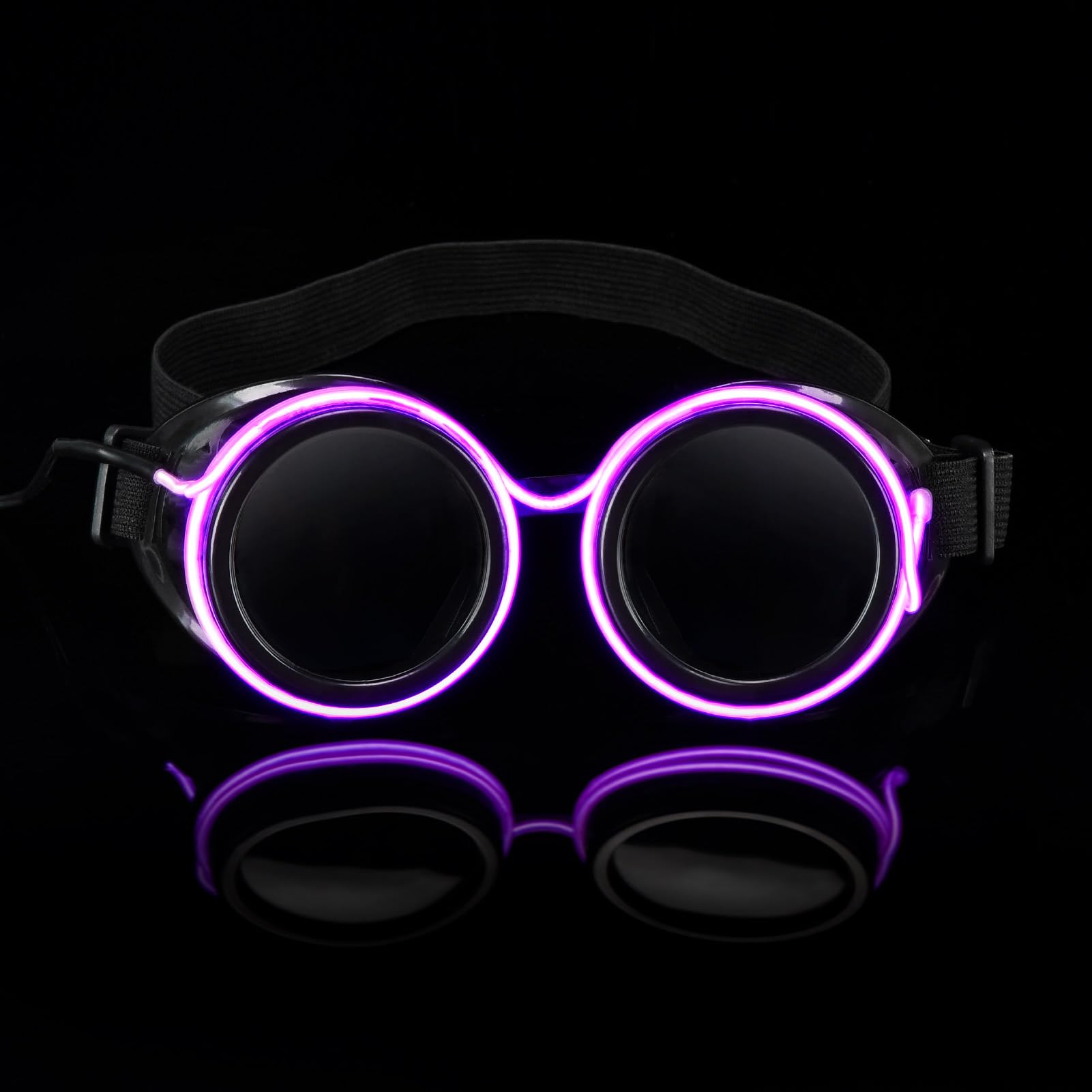 ZONGHUN LED Steampunk Goggles, Steampunk Glasses Glow in the Dark, Vintage Goggles Halloween Costume Accessory (Black)