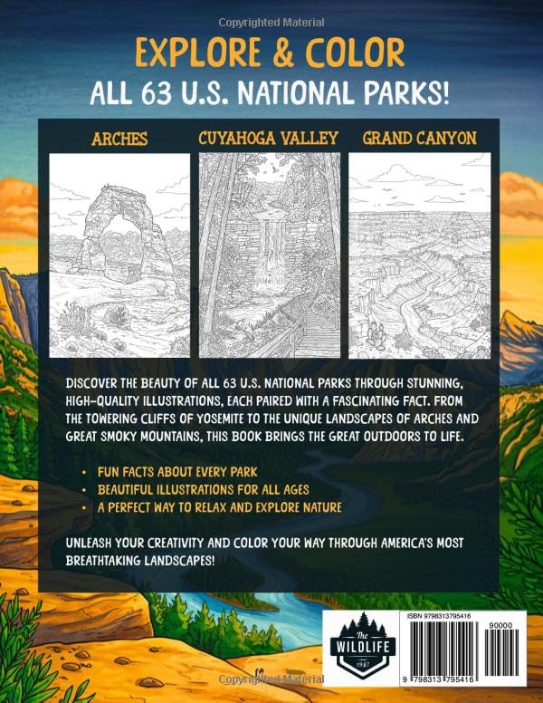 The Complete U.S. National Parks Coloring Book: Explore & Color All 63 USA National Parks With Fascinating Facts, Relaxing Wildlife Landscapes, and Beautiful Nature Scenes From Arches To Zion! - Image 2
