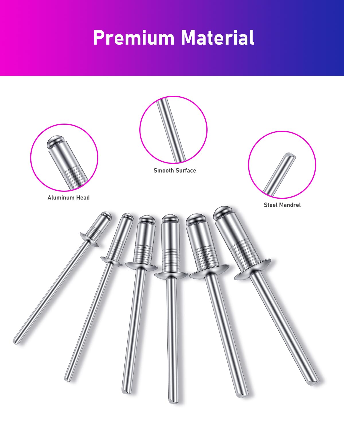 ANVINKU 260PCS Pop Rivets Assortment, Aluminum Blind Rivet Set, M3.2/M4/M4.8 Rivets for Metal Furniture & Marine Construction - Image 3
