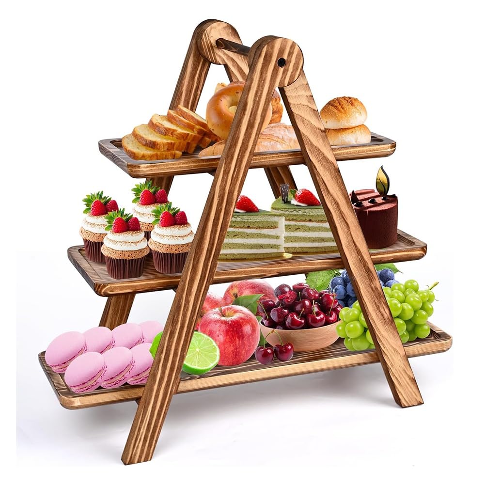 TOBEOME 3 Tier Serving Trays Wooden, Cupcake Stand Towers for Dessert Table Display, Three Tiered Tray Stand Detachable Wood