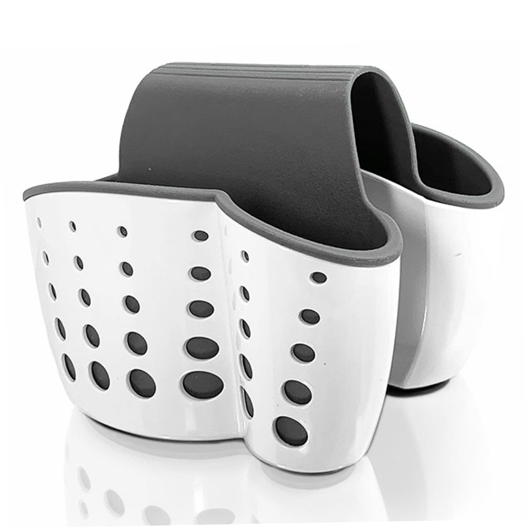 Perodlly Sink Sponge Holder 5.7x4.9x5.5 In Saddle Faucet Sponge Caddy with Drain Hole & 2 Compartments Kitchen Sink Holder for Brushes, Sponges, Soap, Utensils..