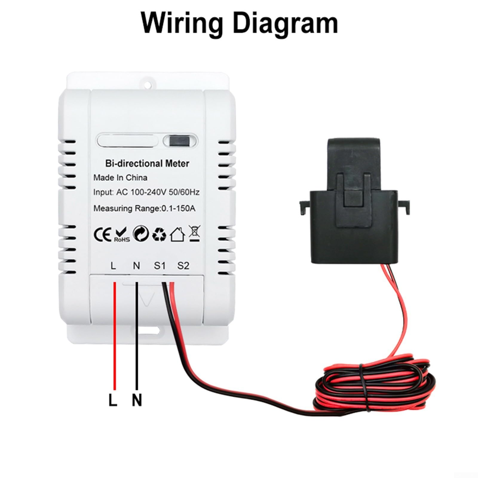 para Tuya WiFi Smart Meter 150A Mobile App Monitores Solar Fotovoltaica Energía bidireccional AC 100V-240V Rango de medición 0.1A - 150A