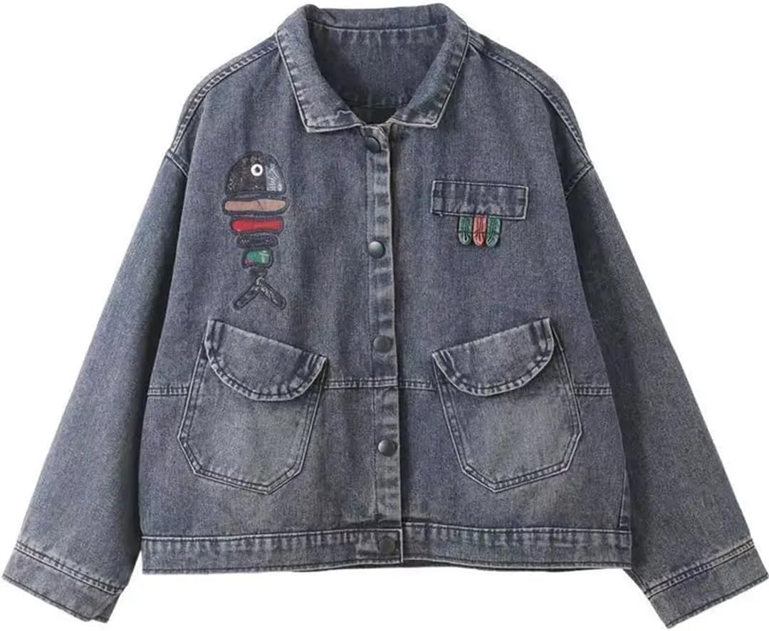 Stitching Denim Jacket for Women Korean Oversized Vintage