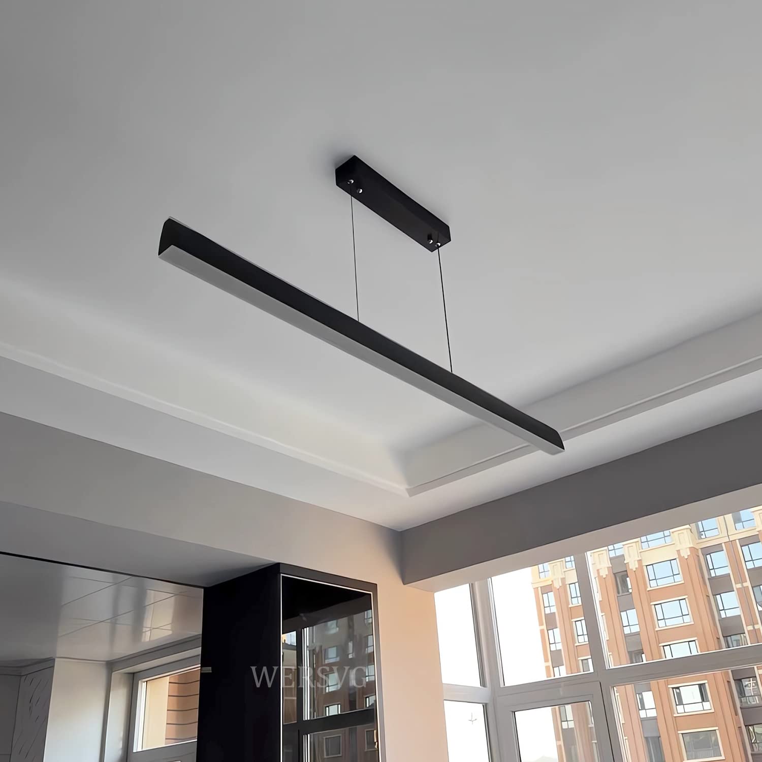 Lampa wisząca do jadalni, ściemniana lampa wisząca LED z pilotem, długi żyrandol biurowy, lampa wisząca z regulacją wysokości do biura, jadalni, gabinetu, lampy do salonu (czarny, L80cm/40W)