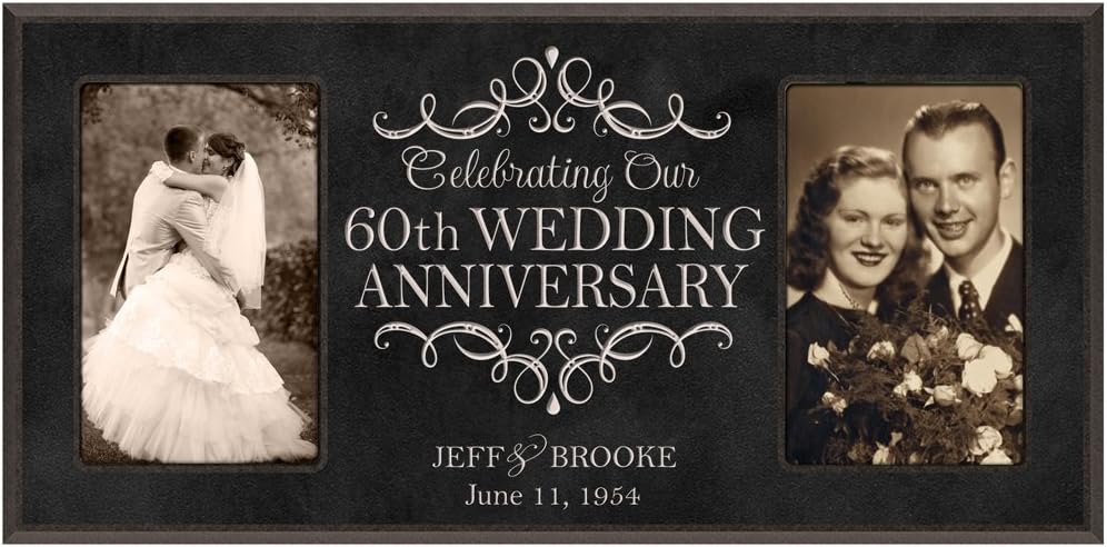 LifeSong Milestones 60th Anniversary Picture Frame Gift Personalized 60th Wedding with Couples Names and Anniversary Dates Holds 2 4x6 Photos (Ivory)
