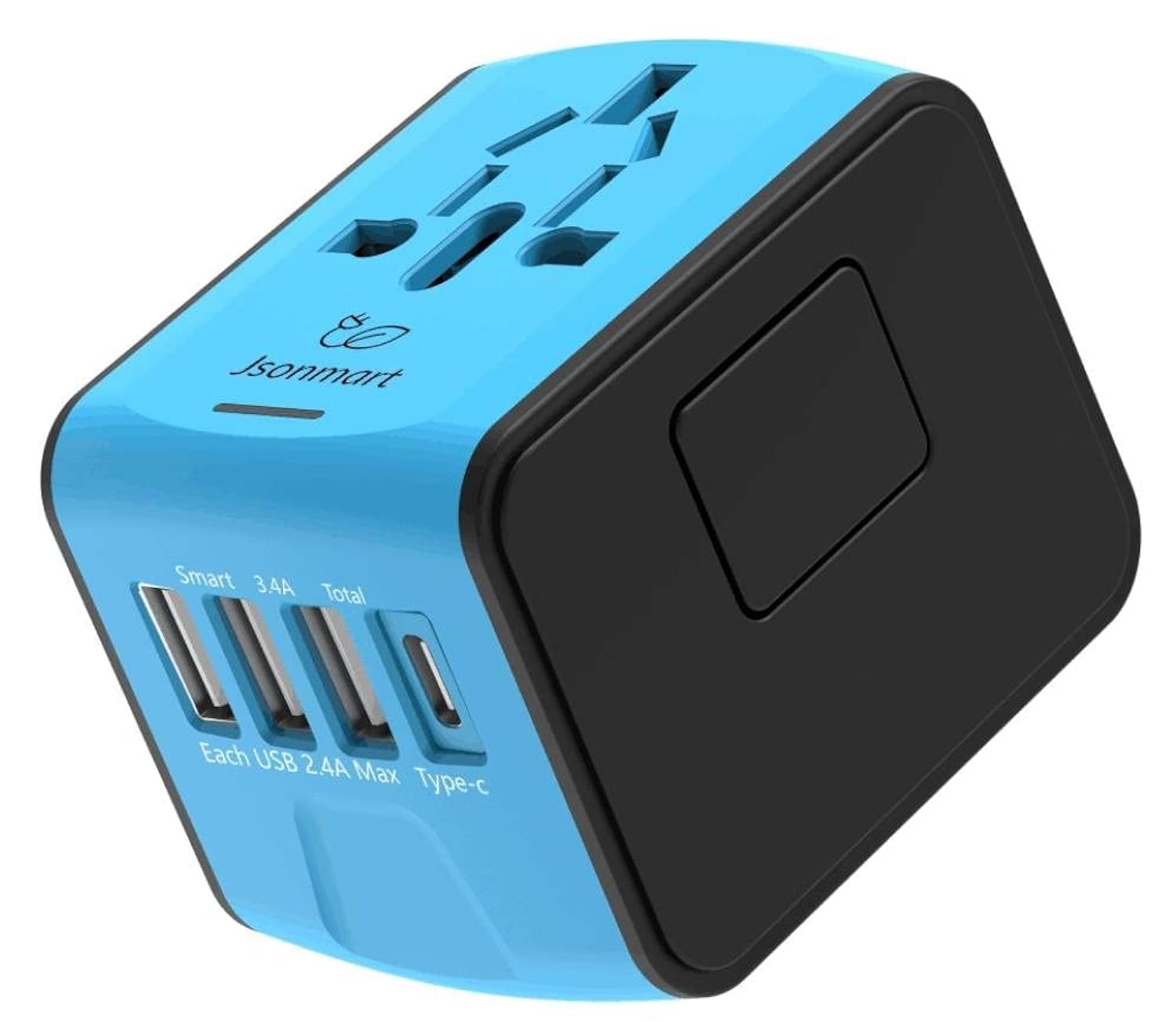 JsonmartUniversal International Travel Power Adapter W/High Speed 2.4A USB, 3.0A Type-C Wall Charger, European Adapter, Worldwide AC Outlet Plugs Adapters for Europe, UK, US, AU (Blue)