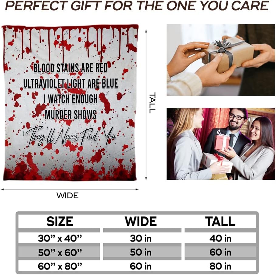 Tiche True Crime Scream Blanket, Unique Gifts for Crime Scene Lovers, Red Mink/Sherpa Throw Blanket, 61x51 inches, Modern Letter Print, Heavy Weight, Unisex Adult Winter Camping Blanket