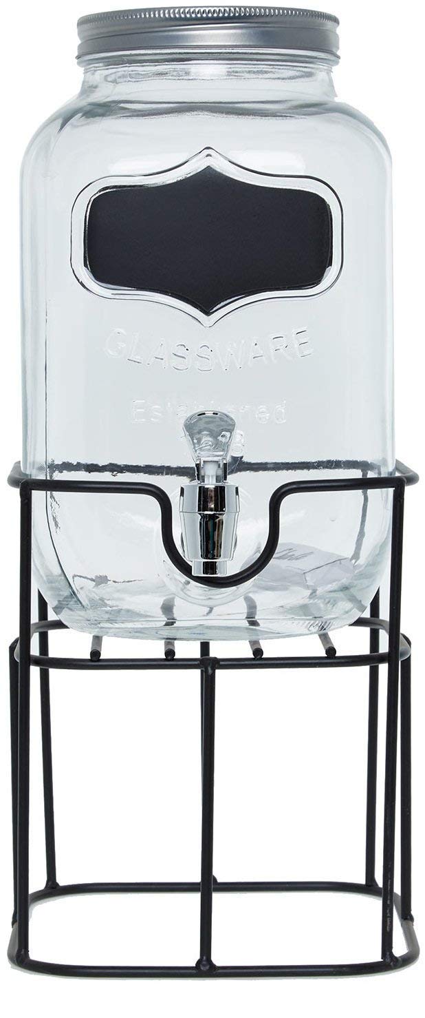 Circleware Mini Yorkshire Sun Tea Mason Jar Beverage Dispenser with Stand and Chalkboard Fun Party Home Kitchen Glassware Water Pitcher for Juice, Beer & Cold Drinks, 1 Gallon, Clear