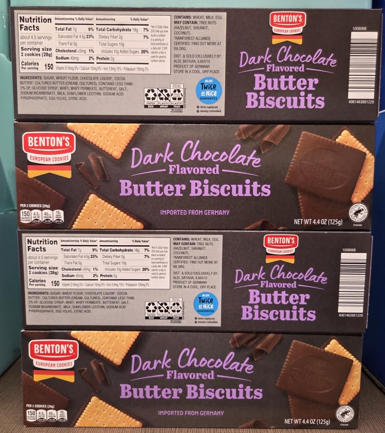 Bentons Dark Chocolate Flavored Butter Biscuits 4.4oz 125g (Four Boxes)