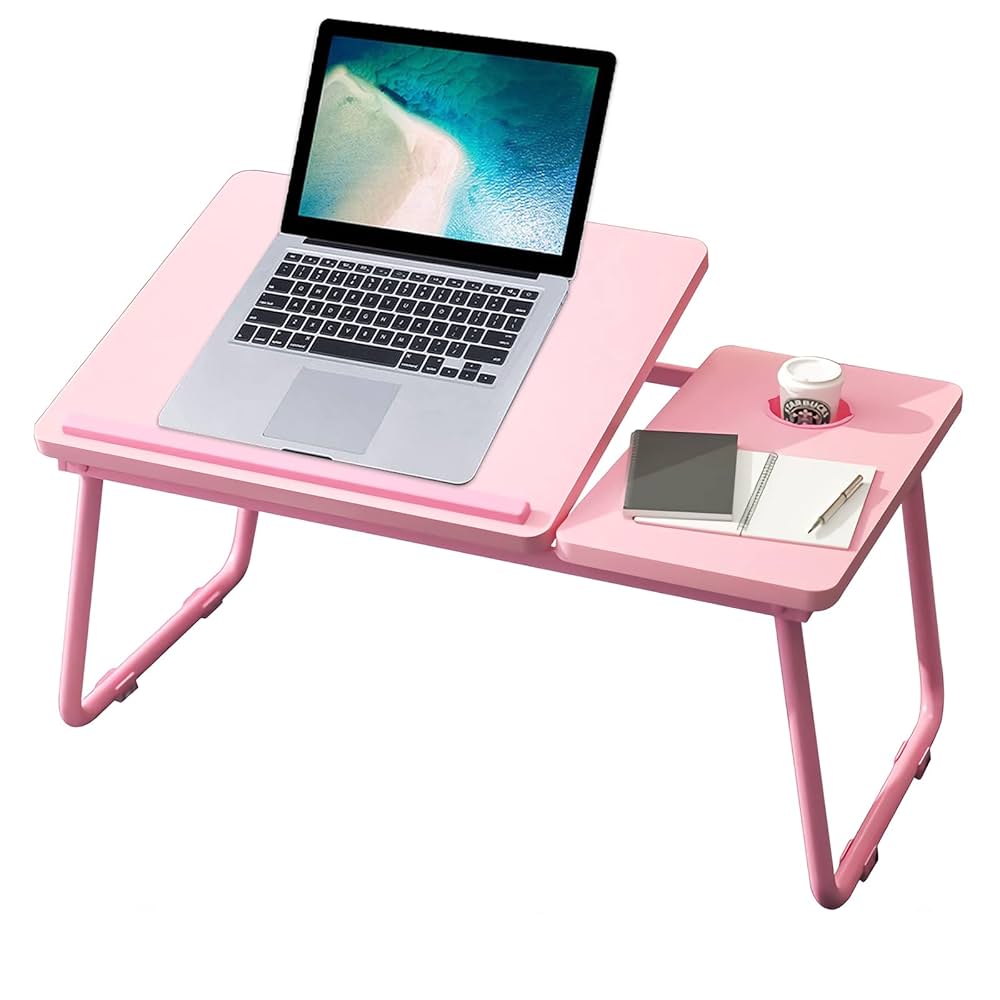 Laptop Desk For Bed Lap Desk With LED Desk Light, Adjustable Tablet Bed Table With Foldable Legs Storage Drawer, Breakfast Serving Tray Folding Laptop Stand Reading Holder For Sofa Couch Floor
