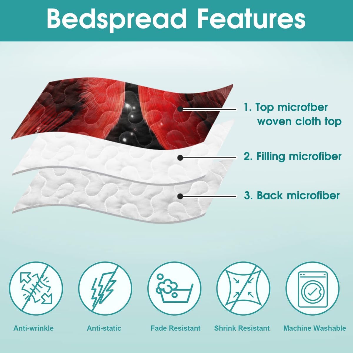 Vintage Cardinal Quilt Set - Red Bird Patchwork Winter Bedspread, 2-Piece Set (Twin/Full/Queen/King)