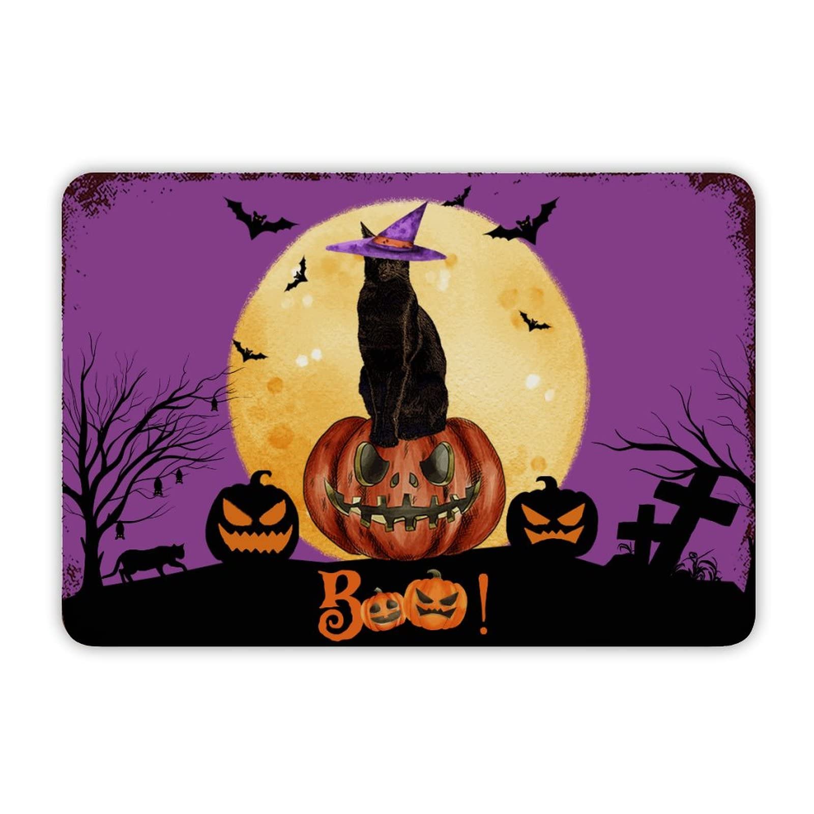ENEDNATE Farmhouse Man Cave Metal Sign Boo Halloween Cat Witch Hat Pumpkin Retro Aluminum Tin Metal Signs for Indoor & Outdoor Yard Office Kitchen Living Room Door Home Décor 8x12 Inch