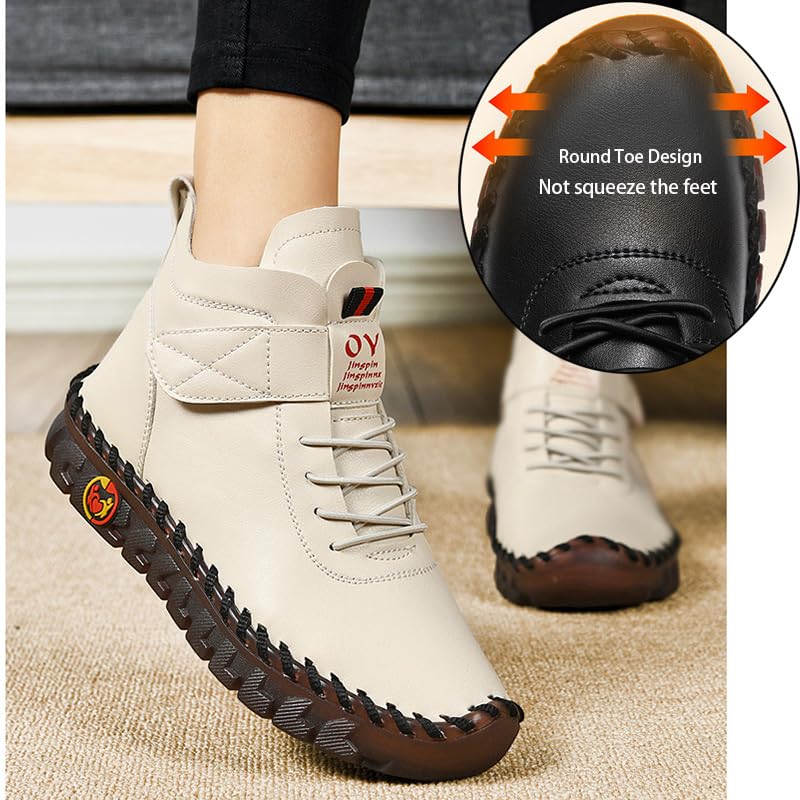 CrazySavage Womens Leather High Top Warm Snow Boots Winter Fur Lined Thickening Thermal Villi Softsole Anti-Slip Ankle Booties Mom Handmade Loafers2