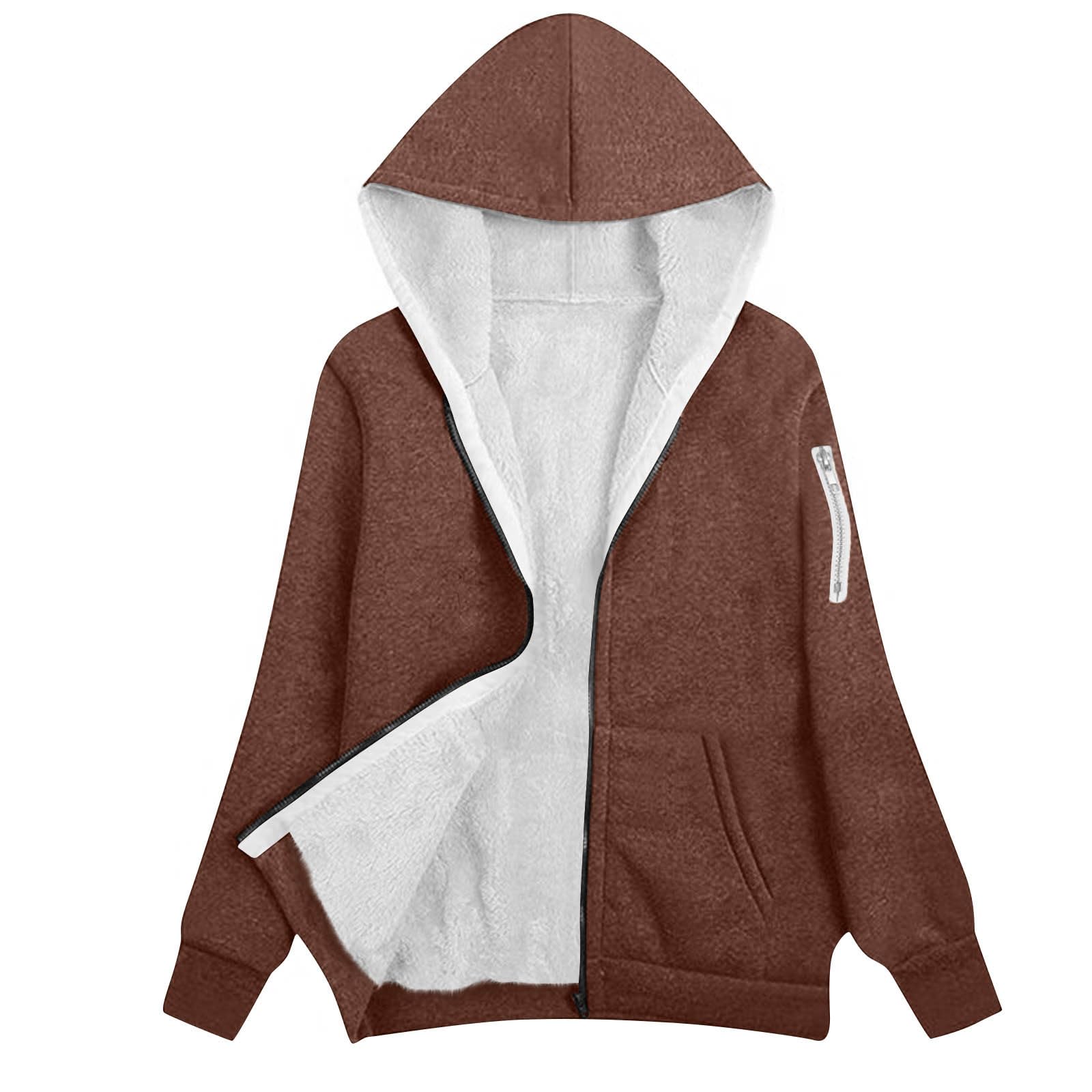 Generisch Winterjacke Damen Warm Sweatjacke Gefüttert Sweatshirt Winter Thermo Kapuzenjacke Elegant Kapuzenpullover Langarm Sportjacke Mit Reissverschluss Winterjacken Mit Taschen Wintermantel Casual