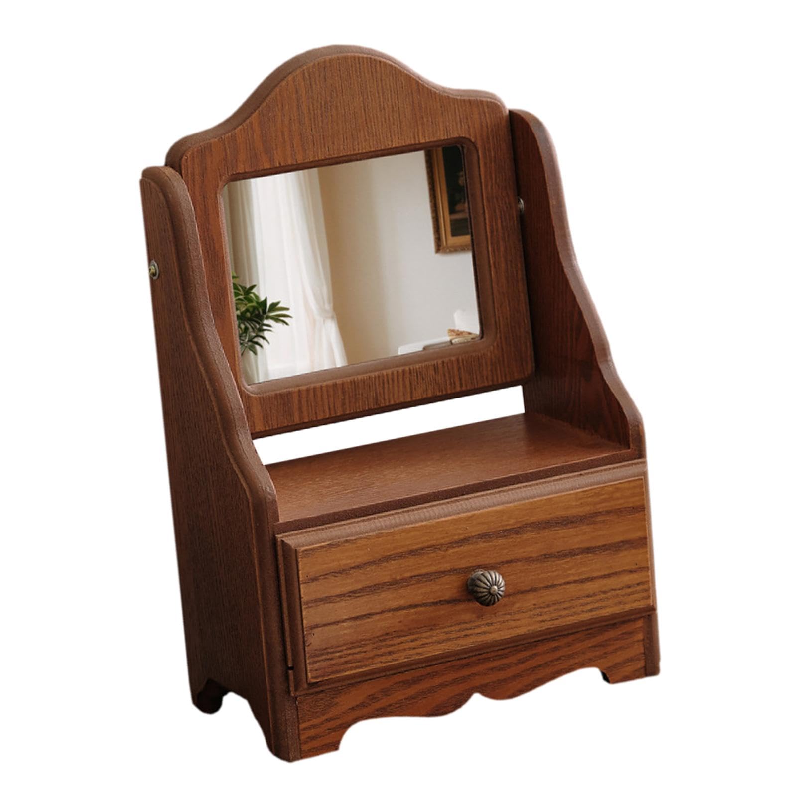 MYCENSE Wood Desk Makeup Mirror Wooden Table Top Vanity Mirror Tabletop Mirror for Bathroom, square, 22x12.5x33.5cm