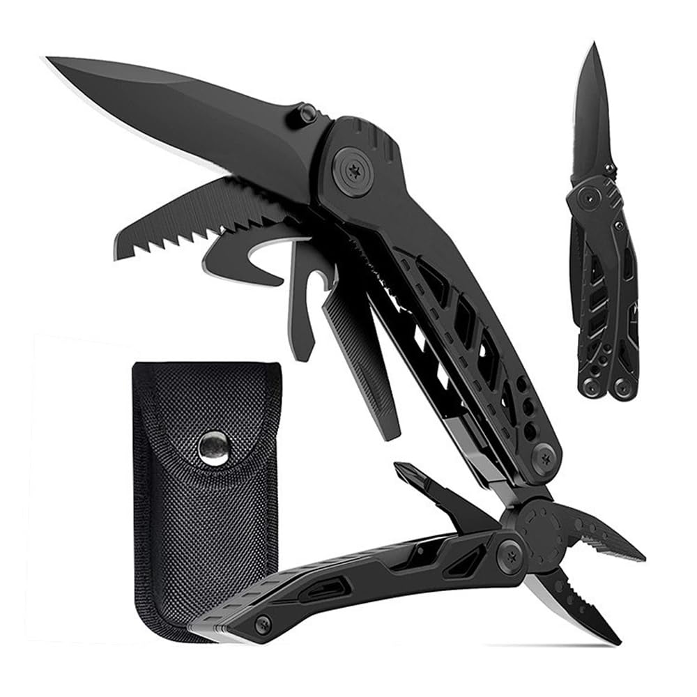 Multitool Knife, ELECDON 13 In 1 Pocket Multitool, Multi Tool with 3" Large Blade, Safety Locking Design, Spring-Action Plier, Durable Nylon Sheath for Outdoor, Camping, Fishing, Survival, Hiking