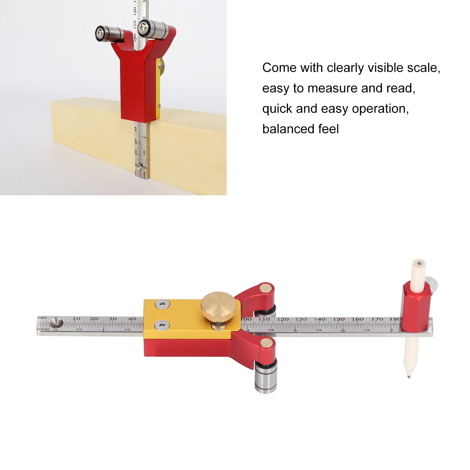 Kaufpart Wheel Marking Gauge Sliding Wood Scribe Tool DIY Parallel Linear Arc Drawing Height Measurement 200mm