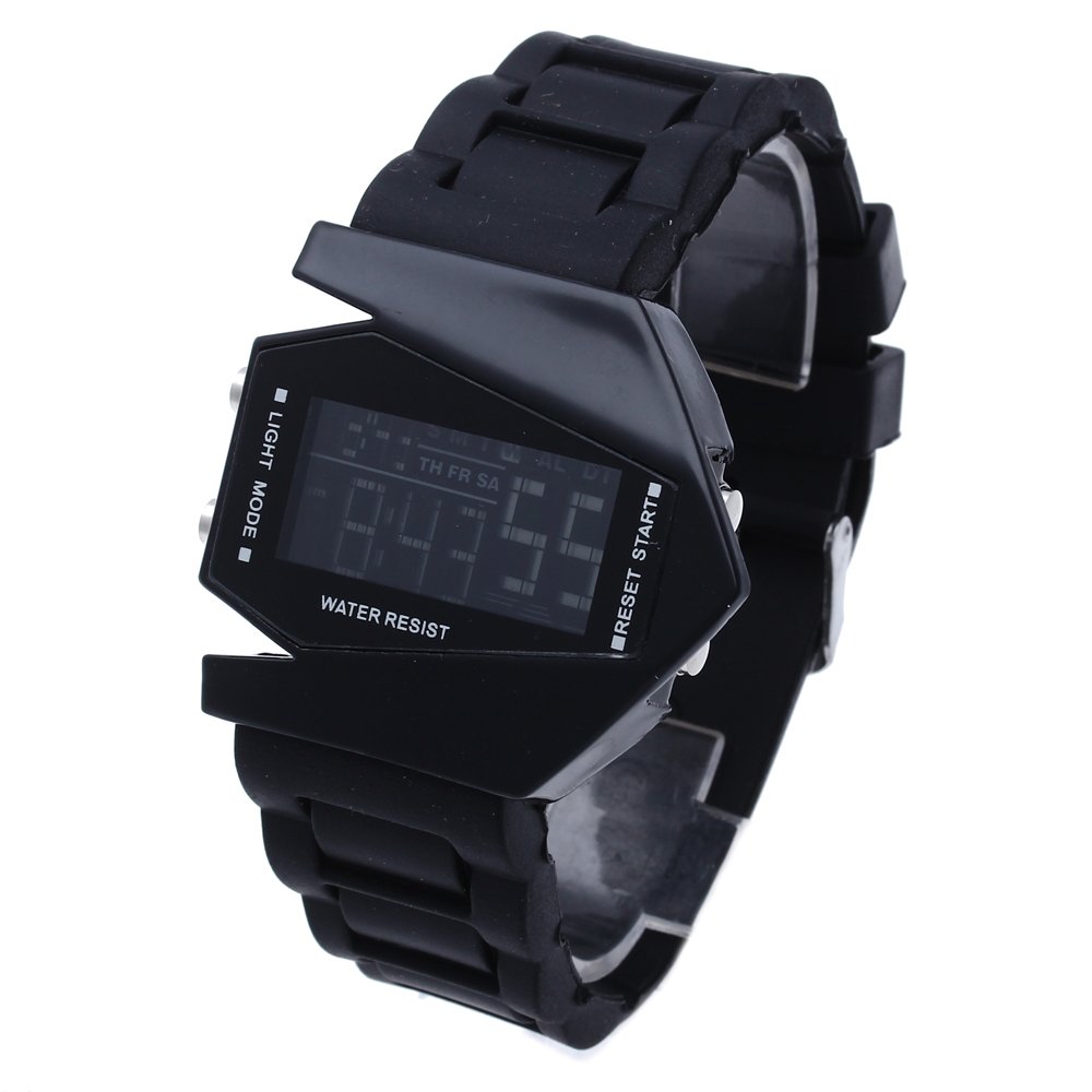 Unisex LED Digital Watch with Alarm and Date Functions and Black Silicone Strap
