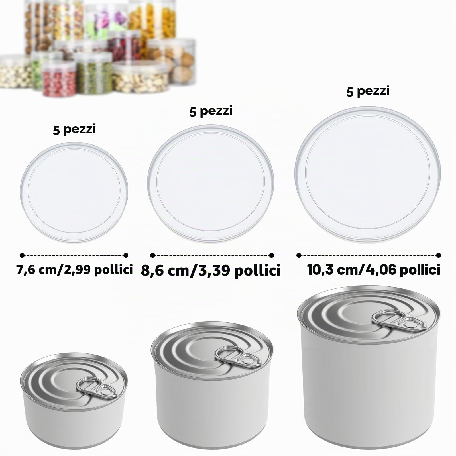 Coperchi per Barattoli 15 Pezzi Coperchi Silicone in 3 Misure (100 mm 83 mm 74 mm) Tappi per Lattine Riutilizzabili Tappi Silicone Barattoli in PE per Conservazione Sigillati