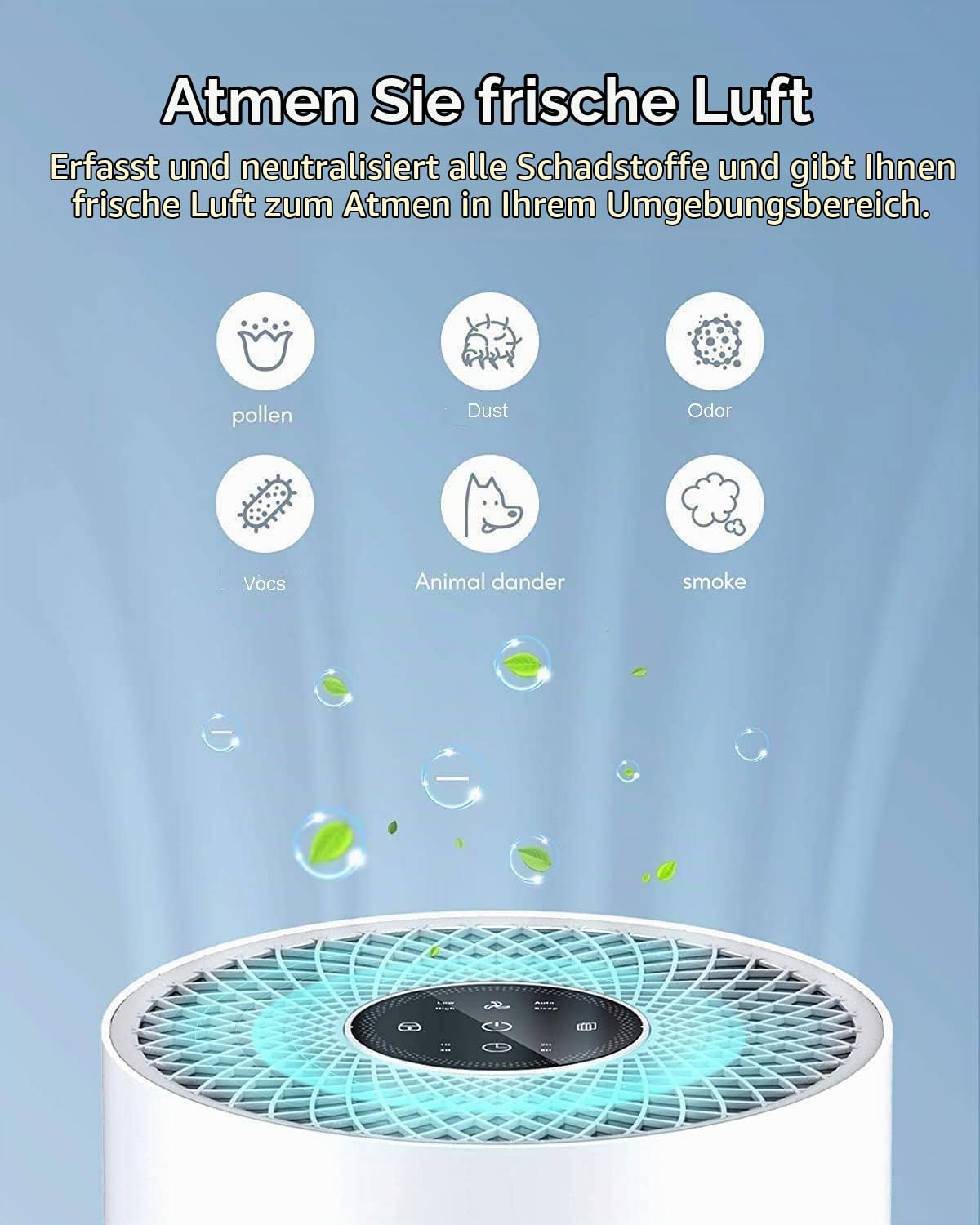 MEGAWISE 2022 Aktualisierte Version Intelligenter Luftreiniger für große Räume bis zu 100 m², H13 True HEPA-Filter mit intelligentem Luftqualitätssensor, Schlafmodus