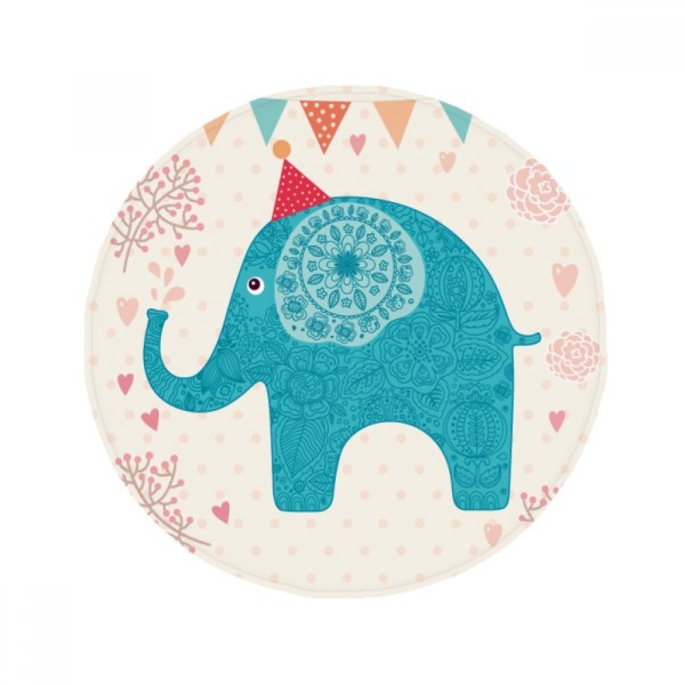 Tapis de pet bleu 80cm rond antidérapant avec motif d'éléphant coloré