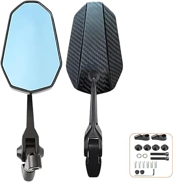 Motorcycle Rearview Mirrors for Yamaha FZS 150 2009-2017, Adjustable Aluminum Alloy Wing Style Motorcycle Mirrors, Easy Installation,B-Blue