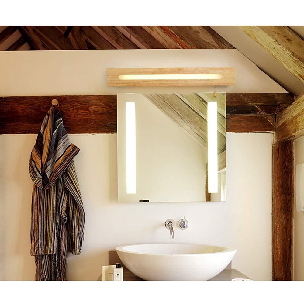 Kinkiety LED z włącznikiem pociąganym, lampa łazienkowa, lustro, 6W/8W, drewno, ciepłe, kreatywne, sypialniane, stolik nocny do salonu, biura, interesujące (ciepłe światło, 45 cm, 6 W)