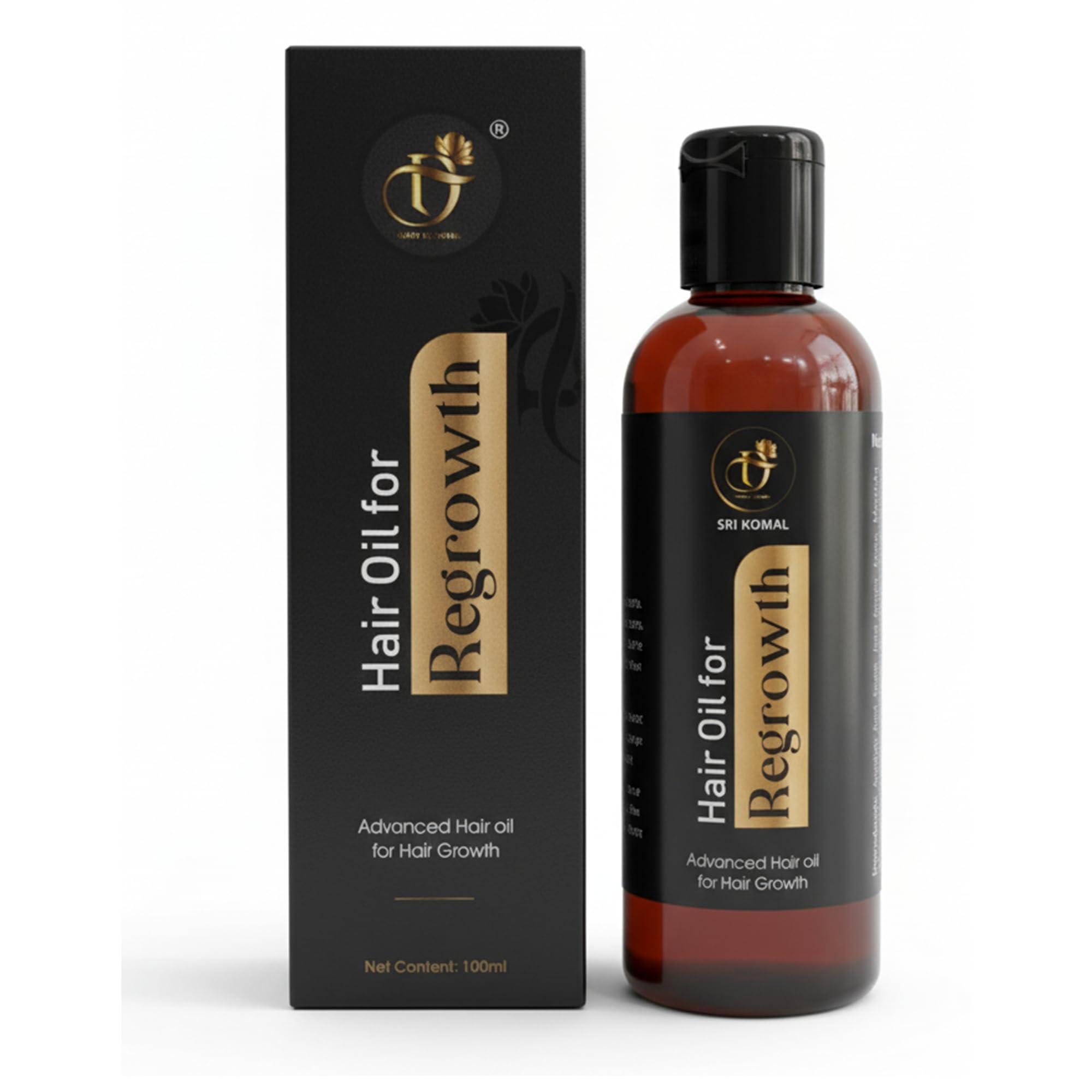 D Sri Komal Advanced Hair Growth Oil with Natural Ingredients, 100ml, Regrowth Treatment for Hair Loss Prevention with Amla, Japa Flower, Manduka Parni, Yashtimadhu, Narikela Oil