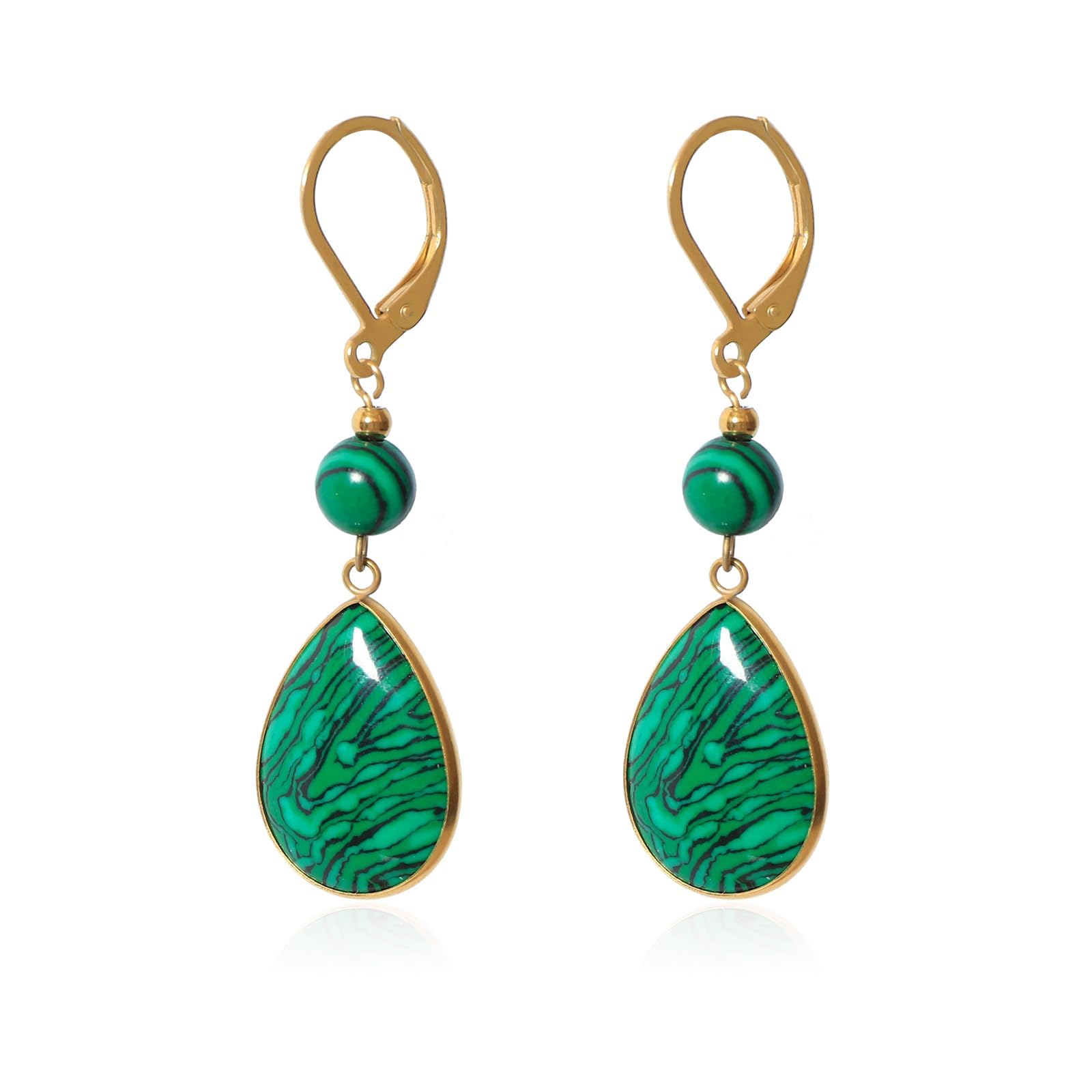 TaYolnFaSo Natural Gemstone Teardrop Lever Back Earrings 18k Real Gold Plated Malachite/Agate/Turquoise Drop Earring Jewelry Mother's Day Birthday