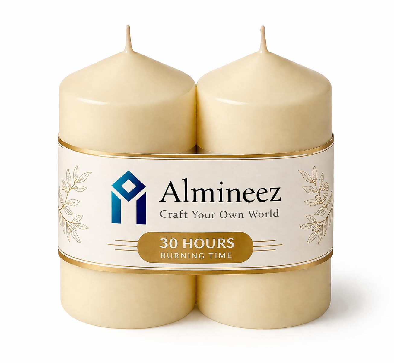 Almineez 2 Ivory Pillar Candles 30 Hour Long Burn Time Smokeless Dripless from B&Q