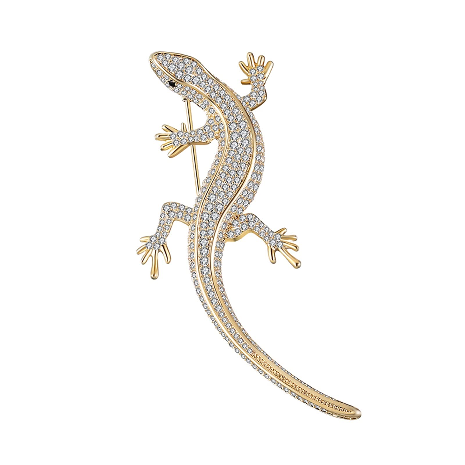 RWRAPS Kristall-Strass-Eidechsen-Brosche, Salamander-Anstecker, Gecko, niedlicher Vintage-Schmuck, Goldfarbene Broschen (Metallfarbe: Silber) ()