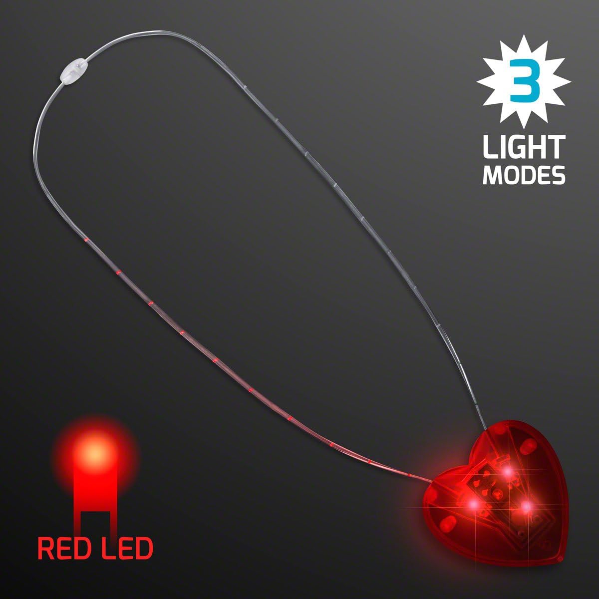 Red Flashing LED Light Up Heart Necklace (Set of 12)
