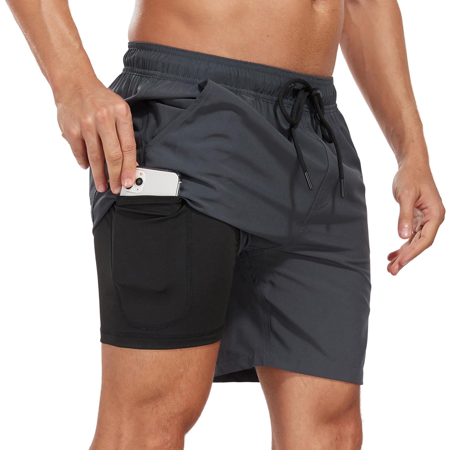 Milaloko Bañador para Hombre con Forro de Compresión y Bolsillos Secado Rápido Corto Traje de Baño Shorts