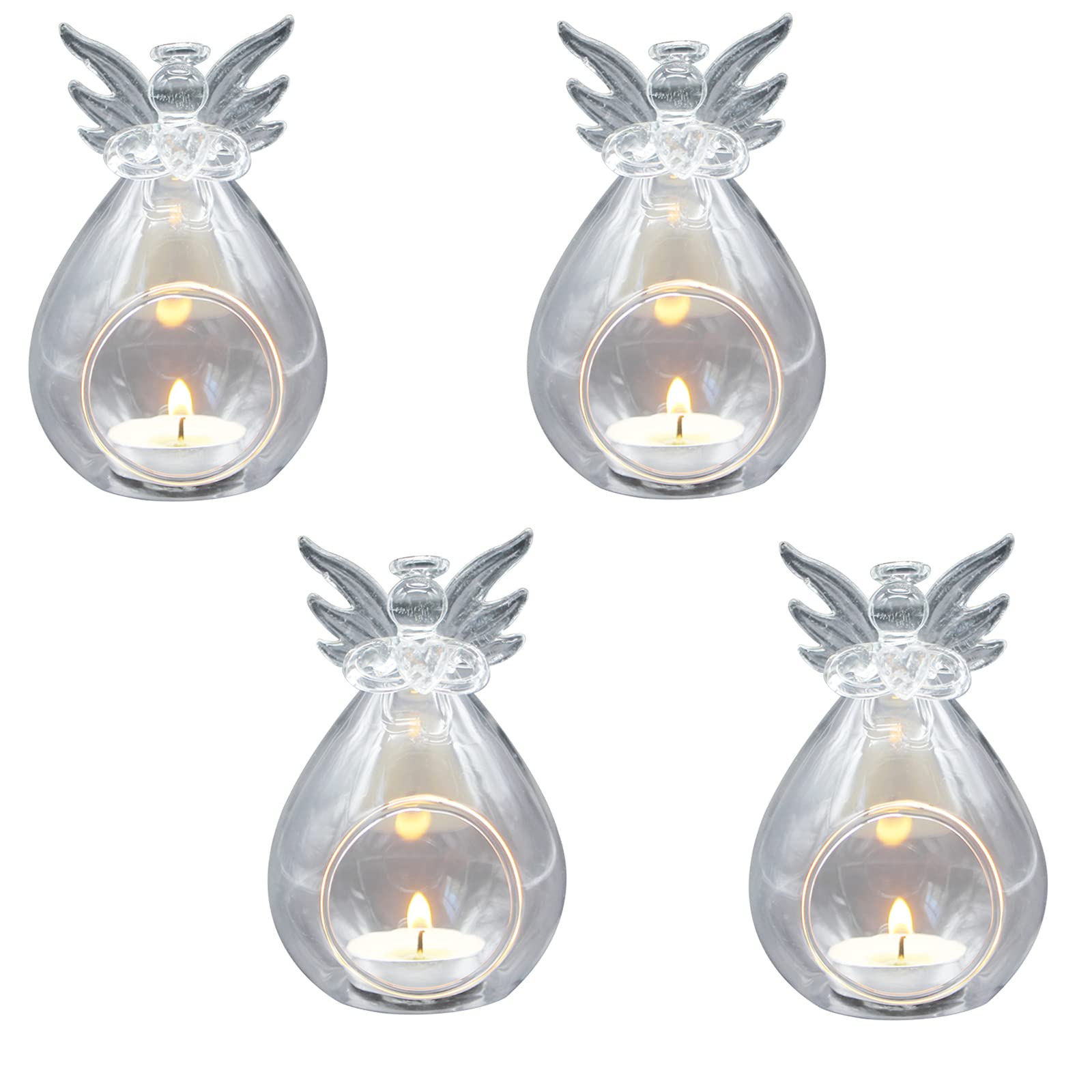 Marooma 4Pcs Angel Glass Candlestick, Angel Figurine Crystal Candlestick Decoration, Candle Stand Tealight Holder Xmas Table Centerpiece for Wedding Party Home Decor