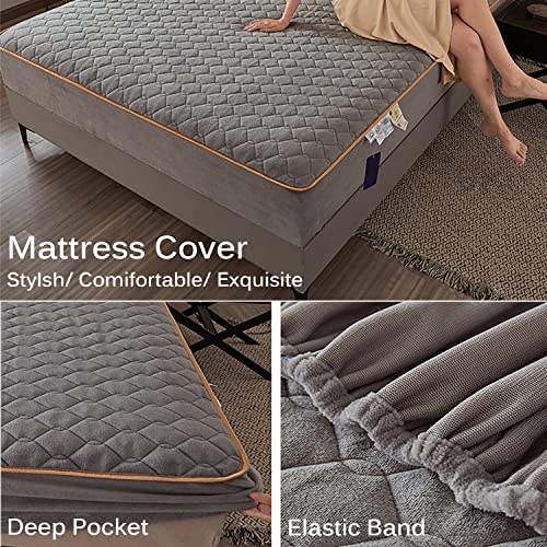 Winter Flannel Mattress Covers, Plush Deep Pocket Fitted Sheet, Mattress Protector Coral Velvet Bed Cover Fitted Bed Sheet Fits 5-35Cm Mattress Linens Protector ( Color : Orange , Size : King(200X220C #TOP6