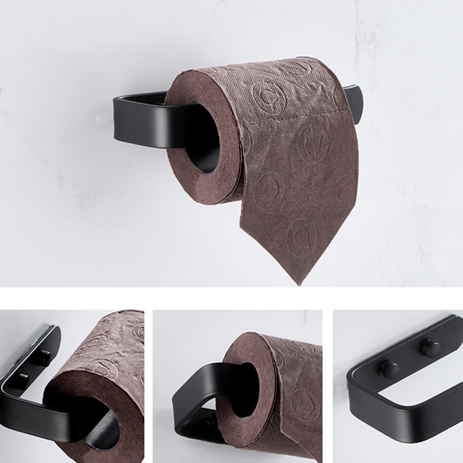 Zestaw 4 czarnych aluminiowych akcesoriów łazienkowych z uchwytem na ręczniki, uchwyt na papier toaletowy i haczyk na szlafrok, do zamocowania na ścianie