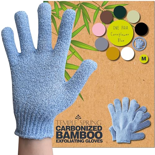 Temple Spring Guante Exfoliante Corporal, Exfoliante Cuerpo Esponja, Guante Autobronceador, Bambú Manoplas Baño, Exfoliating Glove - Azul Aciano