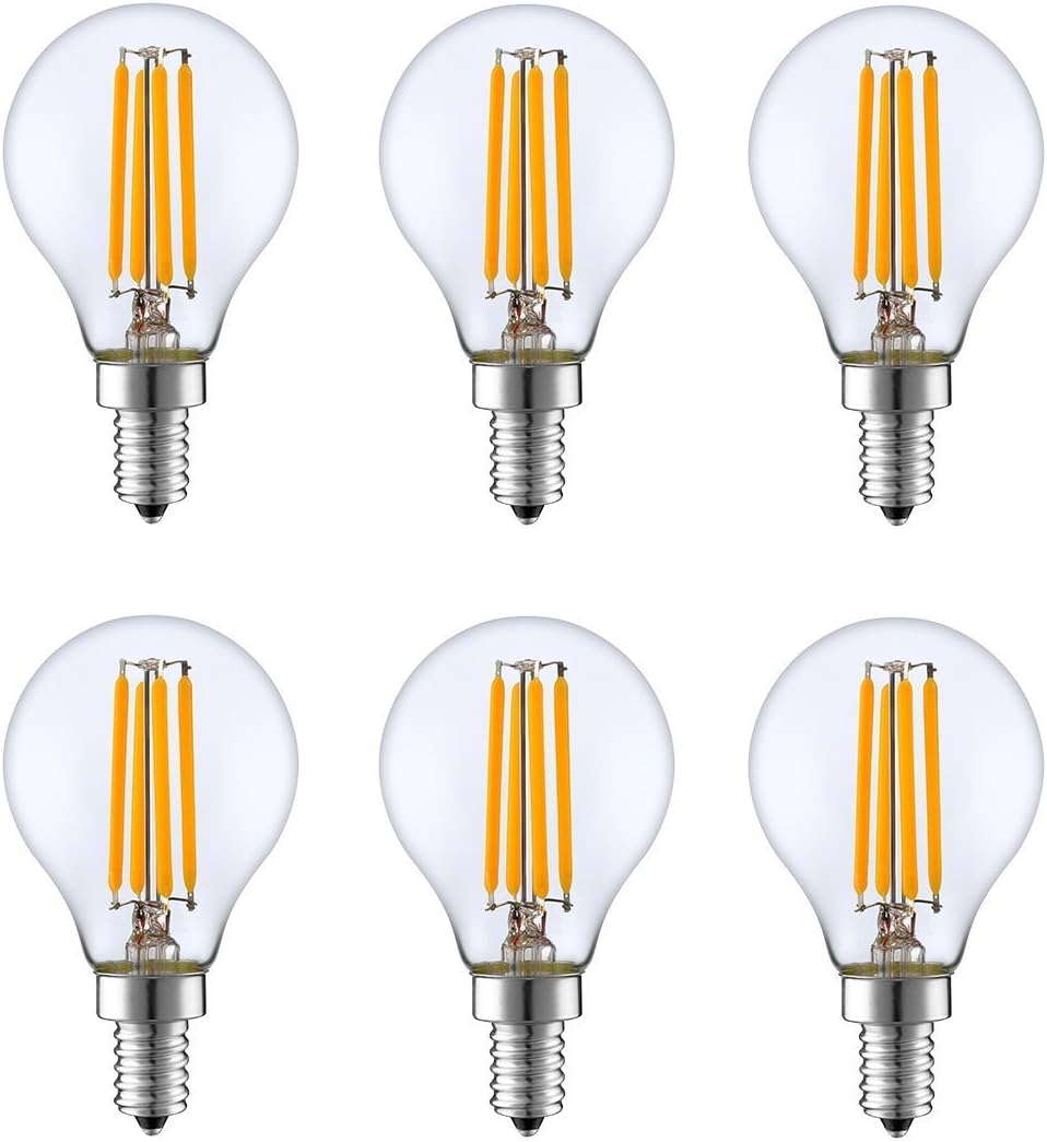 KION 6 Packed, 4 Watt Dimmable LED Filament Round Light Bulb, 2700K Warm White 350LM, E12 Candelabra Base Lamp, 40W Incandescent Replacement, UL Listed