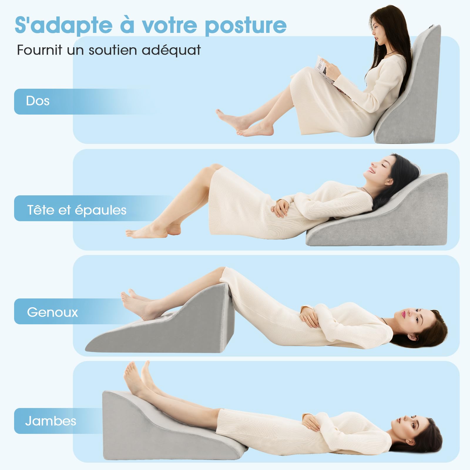 COSTWAY Coussin Élévateur de Jambes, Coussins Repose-Jambes Mousse à Mémoire de Forme, Housse Lavable en Machine, Oreiller Triangulaire Ergonomique, Post-Chirurgie, Grossesse, Orthopédique, Gris