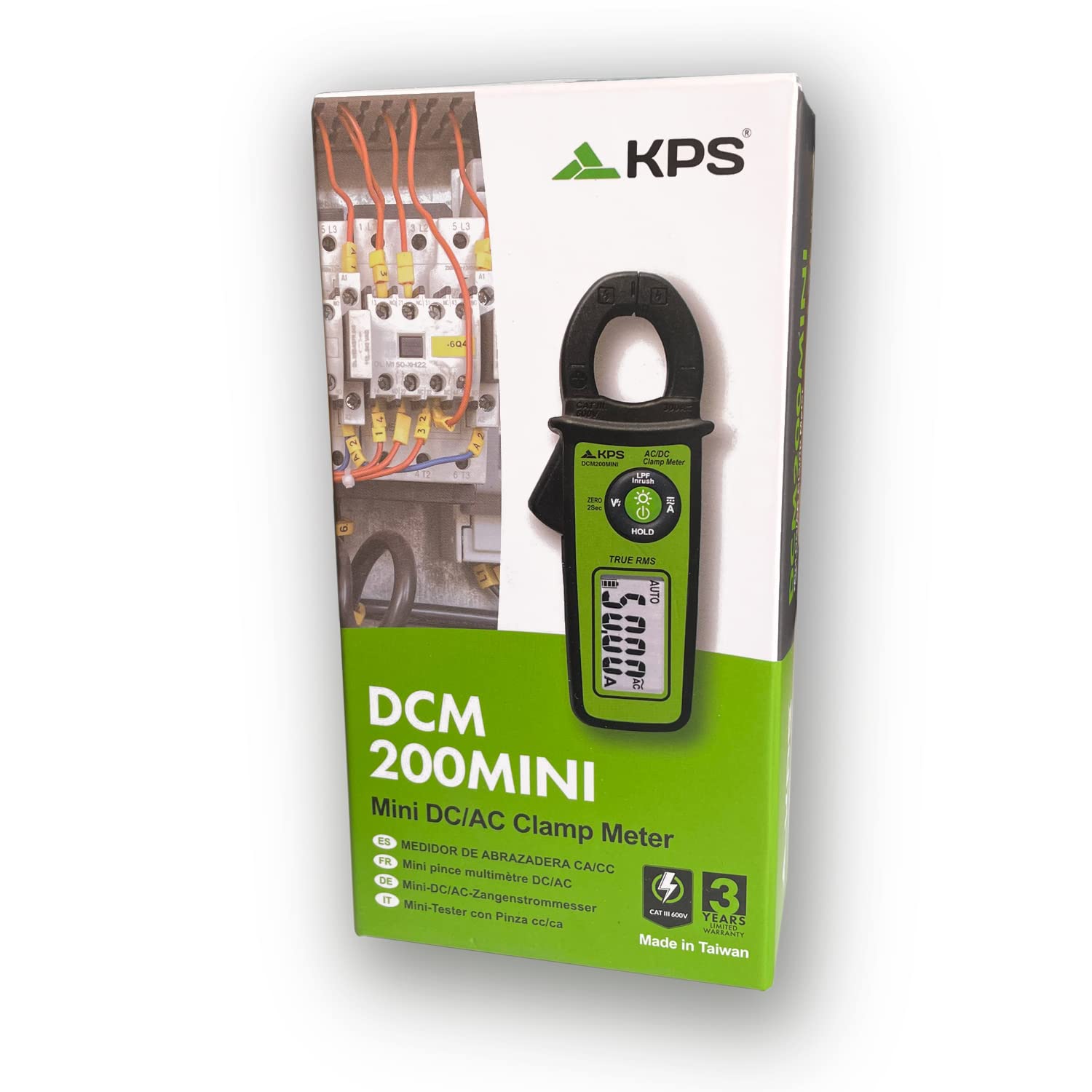 KPS-DCM200MINI Pinza Amperimétrica TRMS Corriente AC/DC 300A Autoescala LPF (Filtro Pasa Bajo) Corriente de Arranque Resolución 10mA 6.000 Cuentas