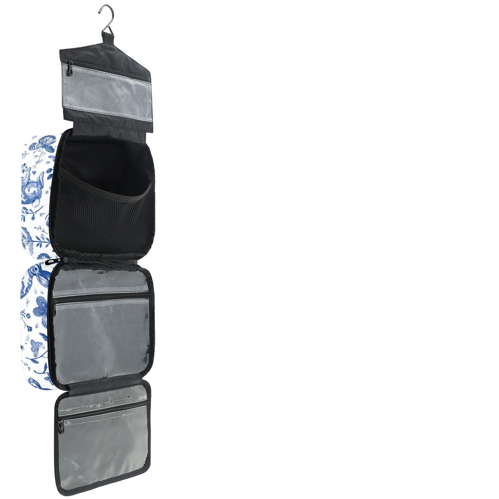 YNNALE Sewing Supply Organizer Bag, Royal Blue Rabbit Floral Portable Sewing Bags with Pockets&Hanger, Sewing Storage Box Case for Sew Supplies/Kit/Tools/Accessories (BAG ONLY)